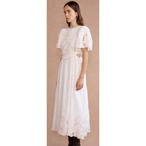 Lovaan Freya Embroidered Linen Midi Dress White Size 4 NWT